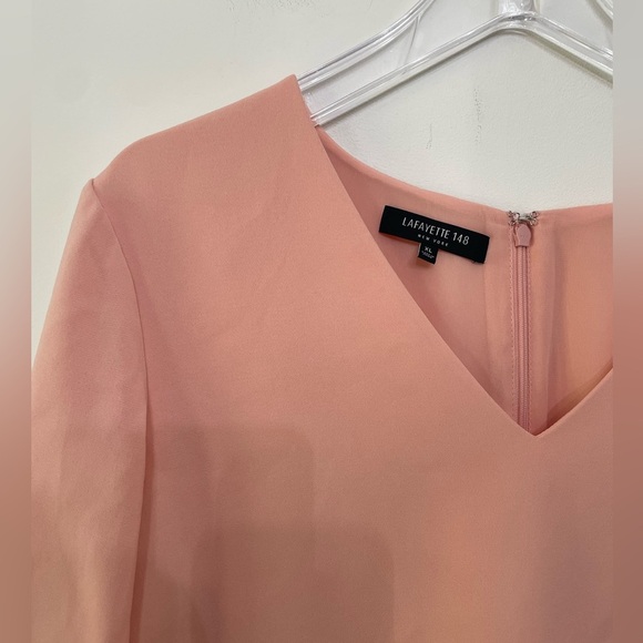 Lafayette 148 New York Peach Holly Bell Sleeve Dress Size XL V Neck Short Womens - Picture 3 of 10